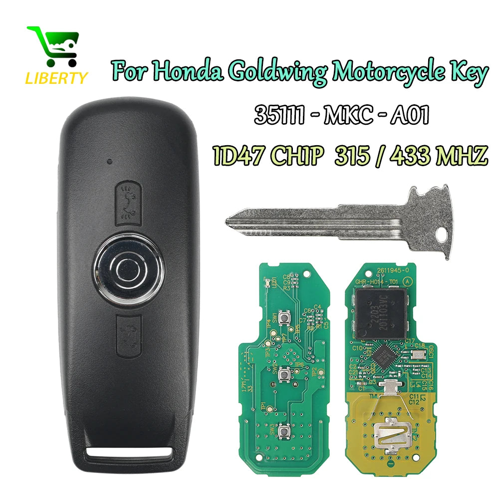 Liberty 315/433MHZ ID47 Chip for GL1800 2018 2019 2020 Honda Goldwing Motorcycle Smart Key No Logo 35010-MKC-EC4