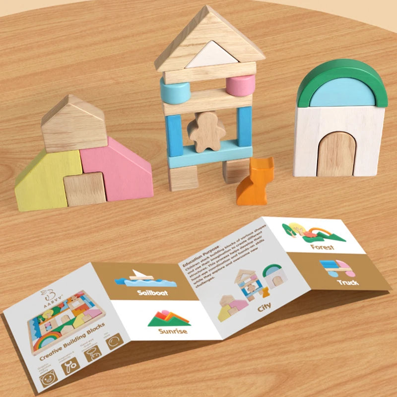 Big Size Wooden Blocks Rainbow Building Blocks Stacking Wood Toy Shape Color Cognitive Learning Toys Montessori Early Education