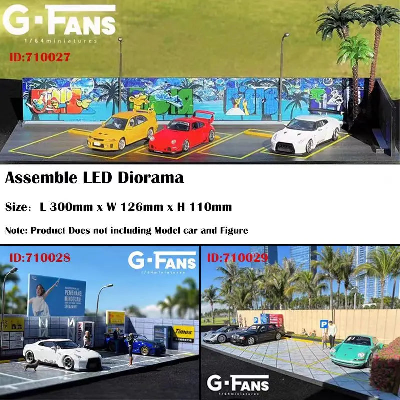 G Fans 1/64 Scale Car Garage Miniatures Model Car Parking Lot Diecast Scene Display Vehicle Scene Toy Background Collection