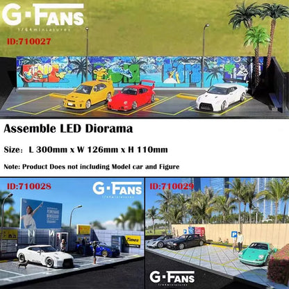 G Fans 1/64 Scale Car Garage Miniatures Model Car Parking Lot Diecast Scene Display Vehicle Scene Toy Background Collection