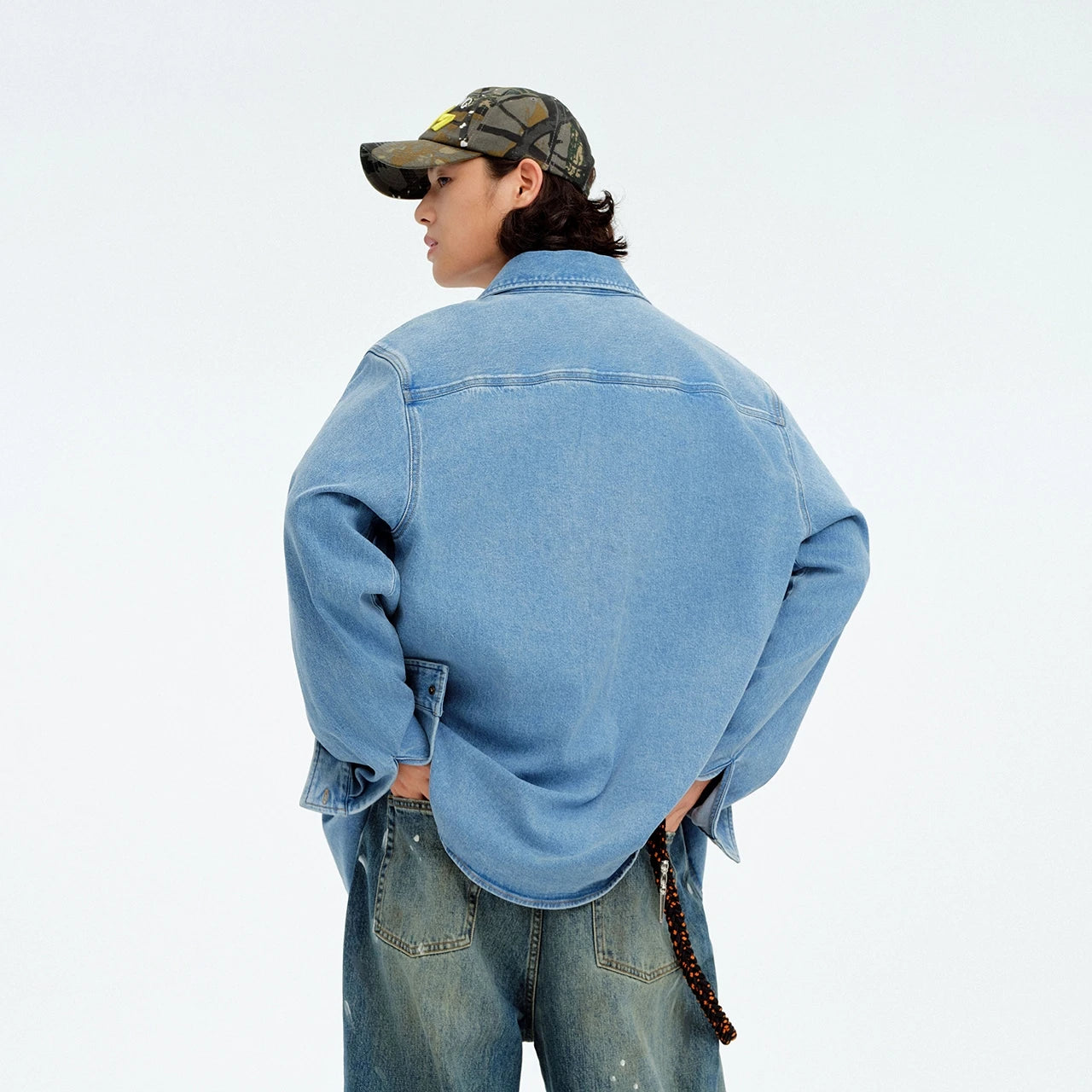 Metersbonwe Men's 2026 Spring Loose Lapel Long Sleeves Shirt Comfort Vintage Denim Light Blue Jacket Classic Casual Fashion Top