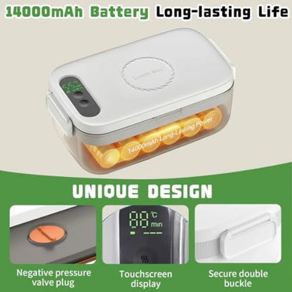 Cordless Electric Lunch Box for Adults 34oz/1L Heated Lunch Box with Timer and Adjustable Heating 14000mAh Rechargeable Portabl