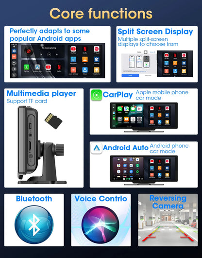 Srnubi 10.26" Car Play Screen Android WIFI Car Multimedia Player Wireless Carplay Android Auto Car Screen for YouTube Netflix