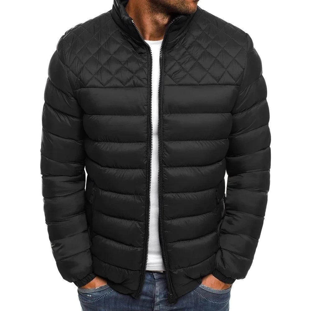 Men's Winter Solid Color Casual Men's Thin Chain Jacket Skiing Thick Street Clothing Fashion Zipper Diamond Warm Jacket