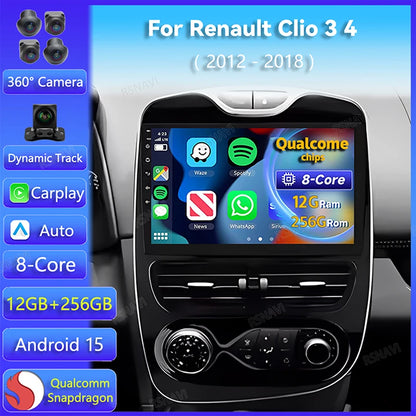 Android 15 Carplay Auto WIFI+4G For Renault Clio 3 4 2012 2013 2015 - 2018 Car Radio GPS Stereo Multimedia Player 2din Wireless