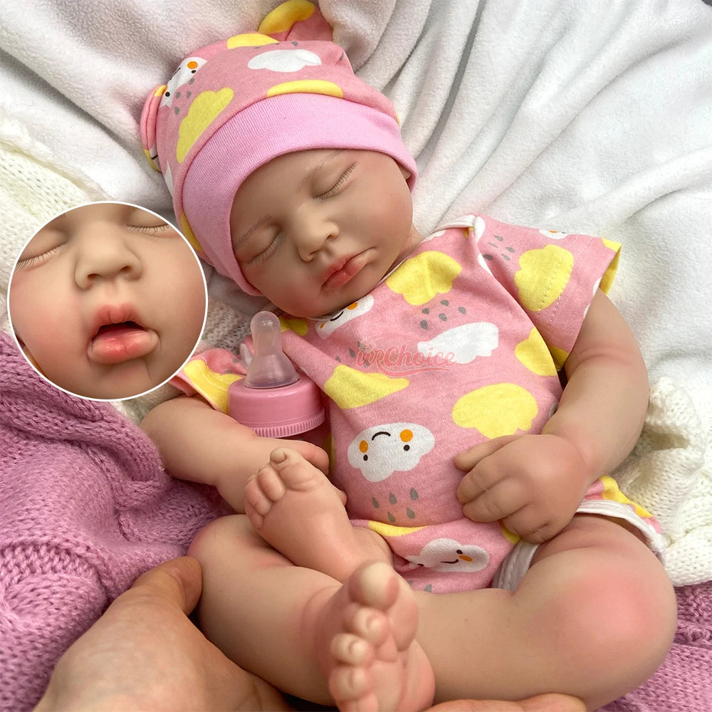 50cm Open Mouth Doll Soft Lifelike Silicone Reborn Baby Girl/Boy Loulou Waterproof Baby 3D Skin Doll Gift for Dementia Patients