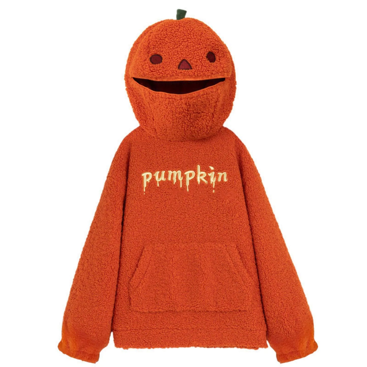 2025 Autumn Pumpkin Hoodies Halloween Party Pumpkin Head Lamb Fleece Women Hooded Sweatshirt Embroidery Thicken Streetwear