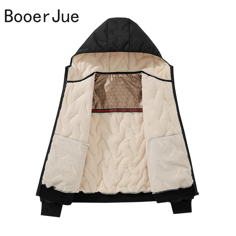 EU Size Men Hooded Jacket Thick Warm Winter Coat Fleece Lined Black Grey Parkas Fashion Casual Quilted Coat Outwear Clothing Top