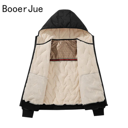 EU Size Men Hooded Jacket Thick Warm Winter Coat Fleece Lined Black Grey Parkas Fashion Casual Quilted Coat Outwear Clothing Top