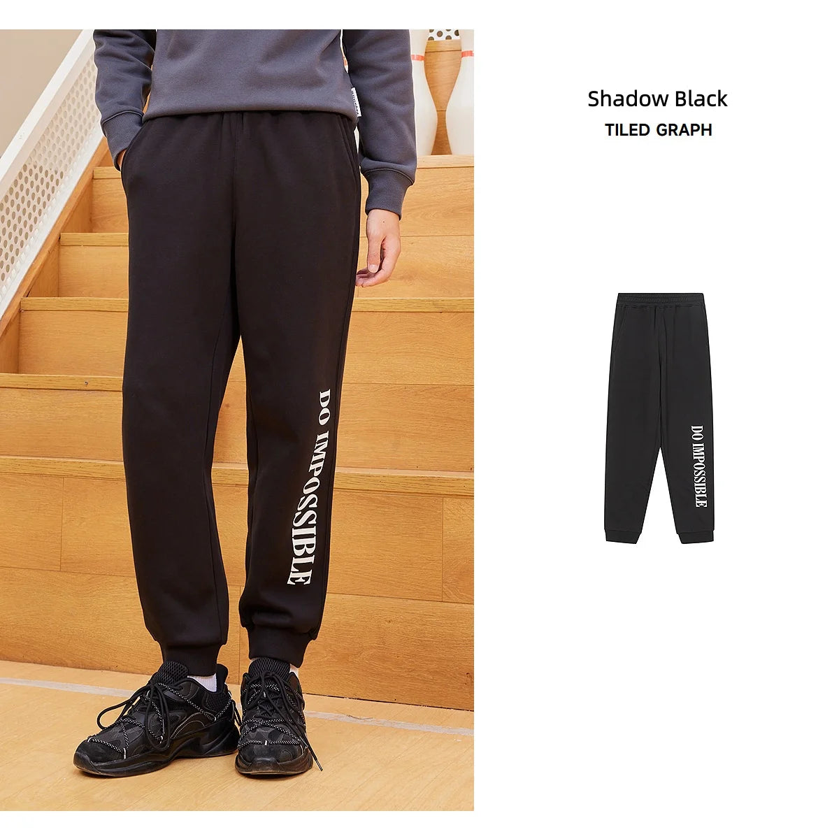 Metersbonwe Men's Fleece-Lined Tapered Pants with Side Print Autumn Winter Thermal Joggers Comfortable Cuffed Sport Sweatpants