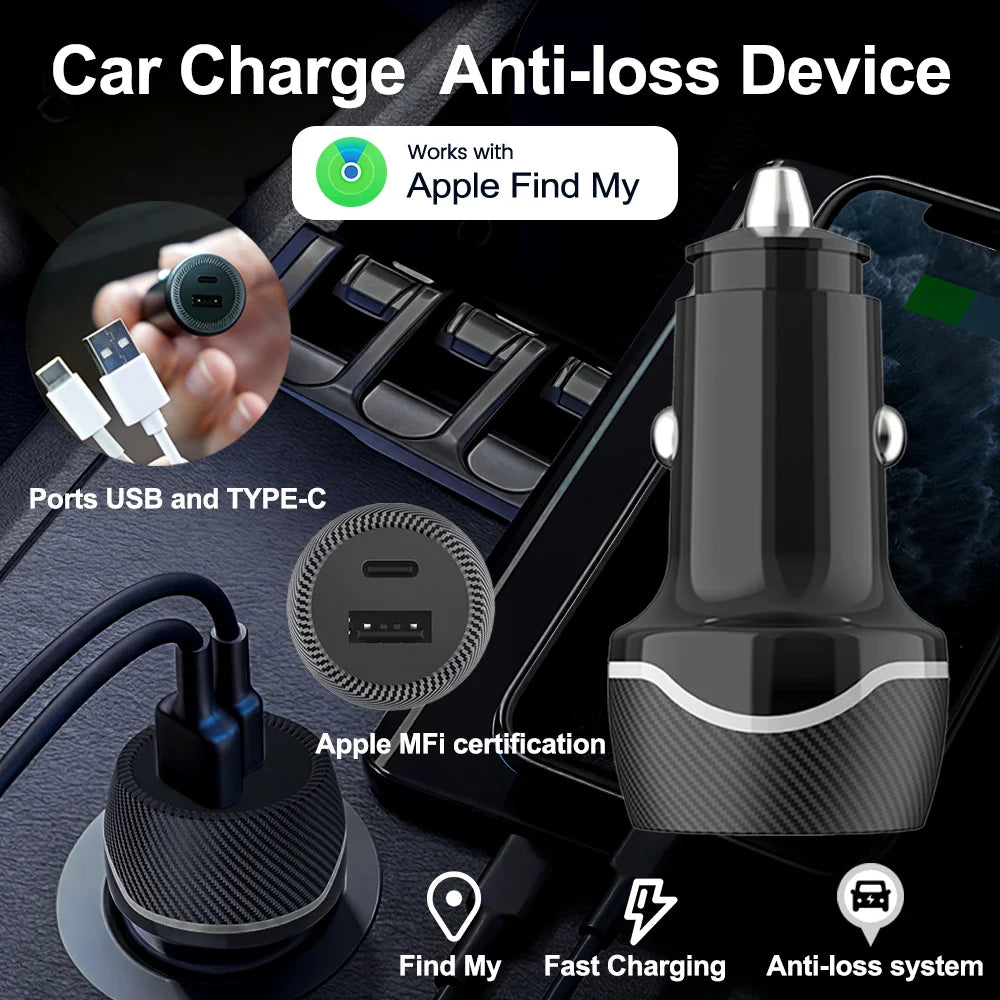 Car Charge GPS Locator Tracker Android & IOS 20W USB Phone Fast Charging Type C QC3.0 With iPhone Google Find My Official App