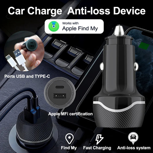 Car Charge GPS Locator Tracker Android & IOS 20W USB Phone Fast Charging Type C QC3.0 With iPhone Google Find My Official App