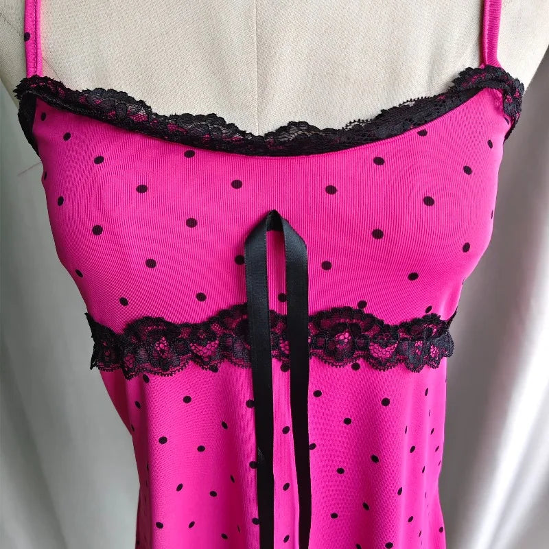 Kimotimo Vintage Cute Polka Dot Camisole Vest Women Japanese Y2k Aesthetic Spliced Lace Tanks Sweet Versatile Sleeveless Tops