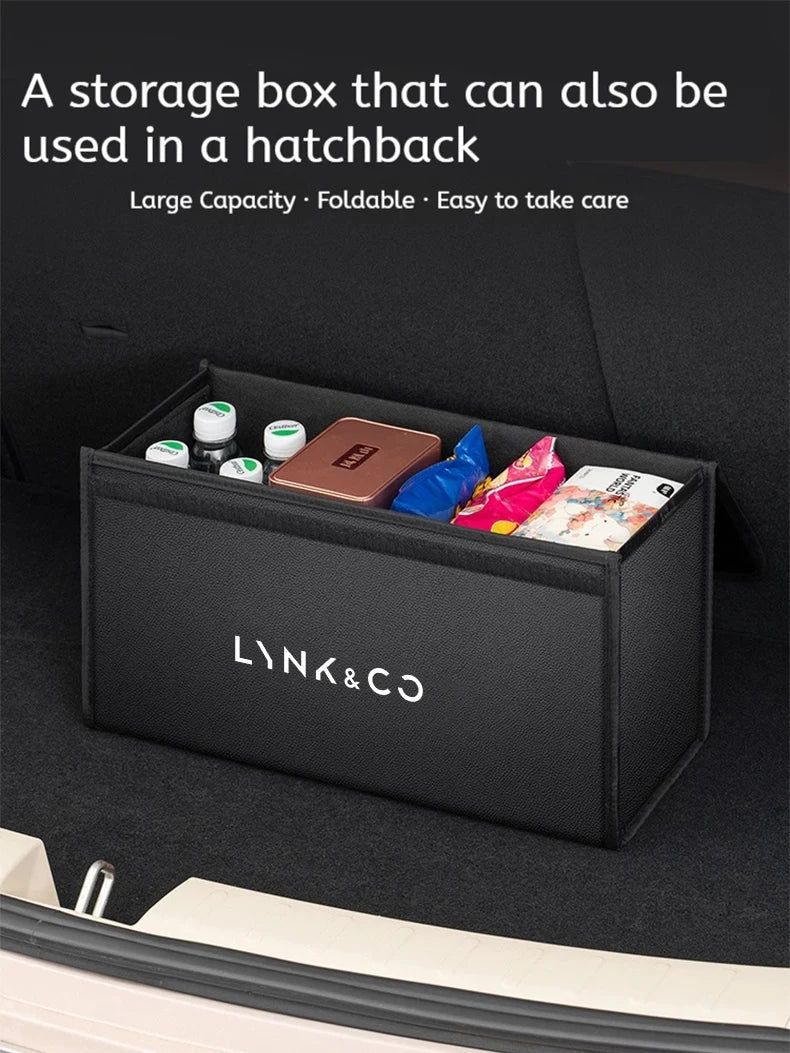 Car Trunk Storage Box Fit For LYNK&CO 01 02 03 05 06 07 08 09 10 Z10 Z20 900 2024 2025 Storage Bag Leather Car Trunk Tool Box