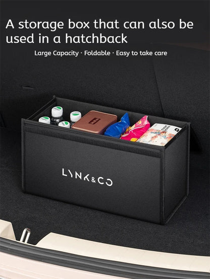 Car Trunk Storage Box Fit For LYNK&CO 01 02 03 05 06 07 08 09 10 Z10 Z20 900 2024 2025 Storage Bag Leather Car Trunk Tool Box