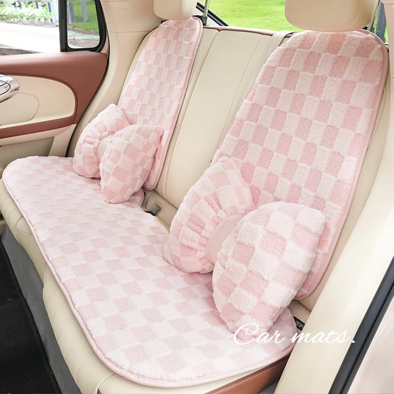 Pink Car Seat Cushion Covers Winter Thick Warm Anti-Slip Plush Comfortable Simple Design Car Seat Cover Seat Accessories
