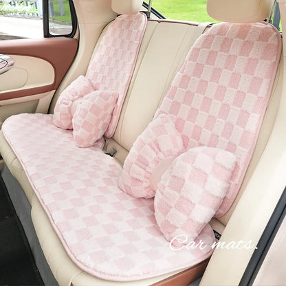 Pink Car Seat Cushion Covers Winter Thick Warm Anti-Slip Plush Comfortable Simple Design Car Seat Cover Seat Accessories
