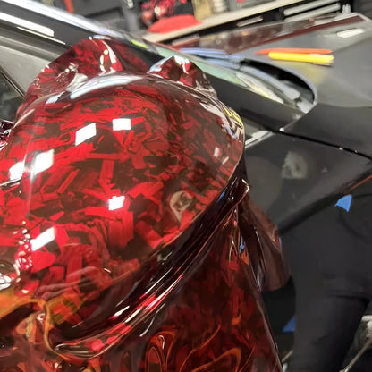 Glossy Carbon Fiber Red Film Car Body Film Vinyl Wrap Air-release Forged Carbon Fiber Red Self Adhesive Stickers Car Accessories