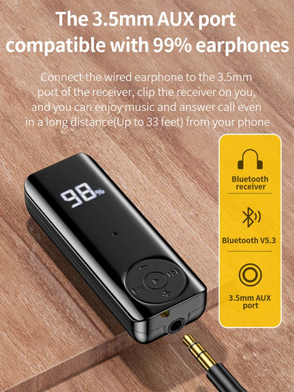 Bluetooth 5.3 Receiver Adapter Wireless Audio Adapter 3.5mm AV/AUX Jack ANC+ENC Active Noise Reduction Reciever For Car PC