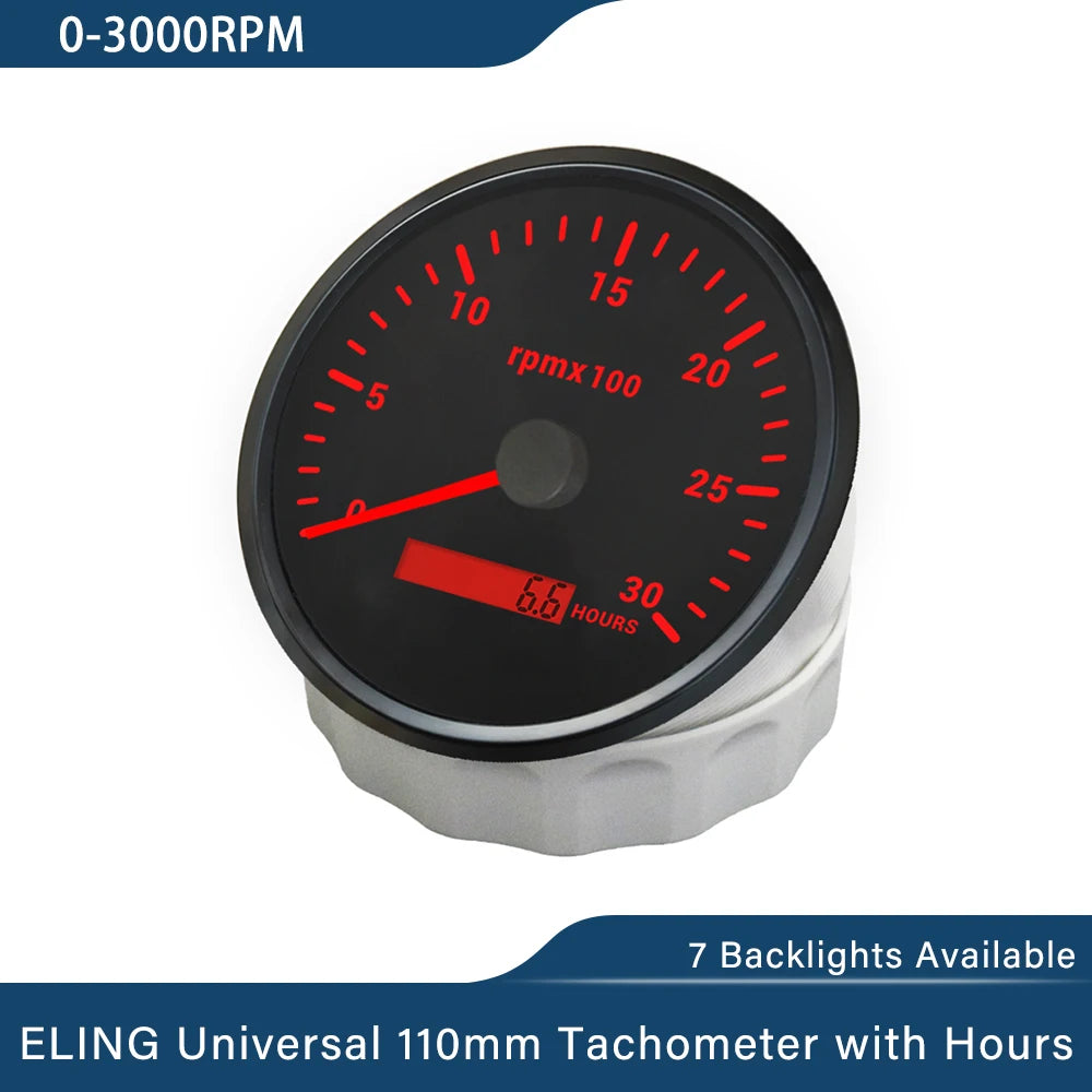 ELING 110mm Tachometer 0-3000 0-4000 0-6000 0-7000 0-8000 RPM LCD Hour Meter with 7 Colors Backlight for Car Boat Yacht 9-32V