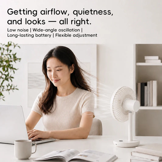 KINSCOTER Smart Oscillating Desktop Fan 5 Gear Wind Speeds Angle Adjustable 4000mAh Rechargeable Fan for Home Office Room