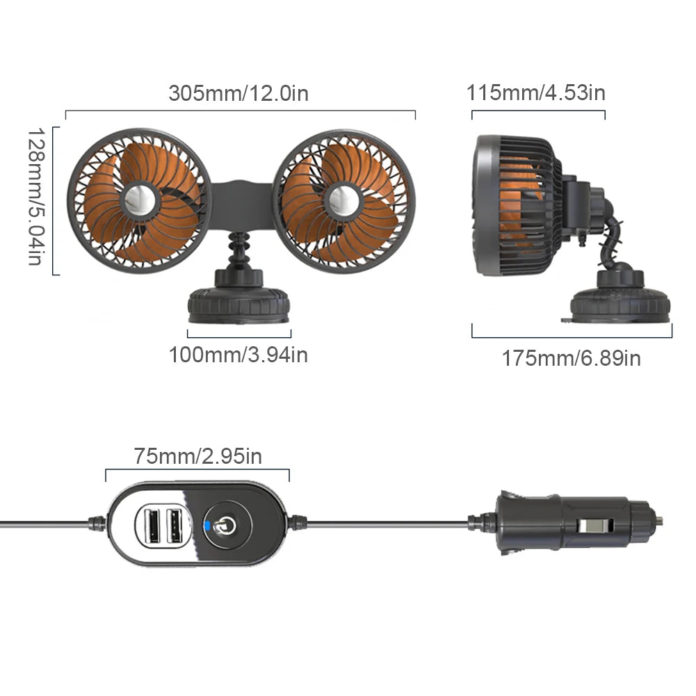 Auto Ventilation Fan USB Charging Air Circulator Fan 360 Degree Rotation Mini Car Fan Cooler Three Gears for Auto Sedan Mini Van