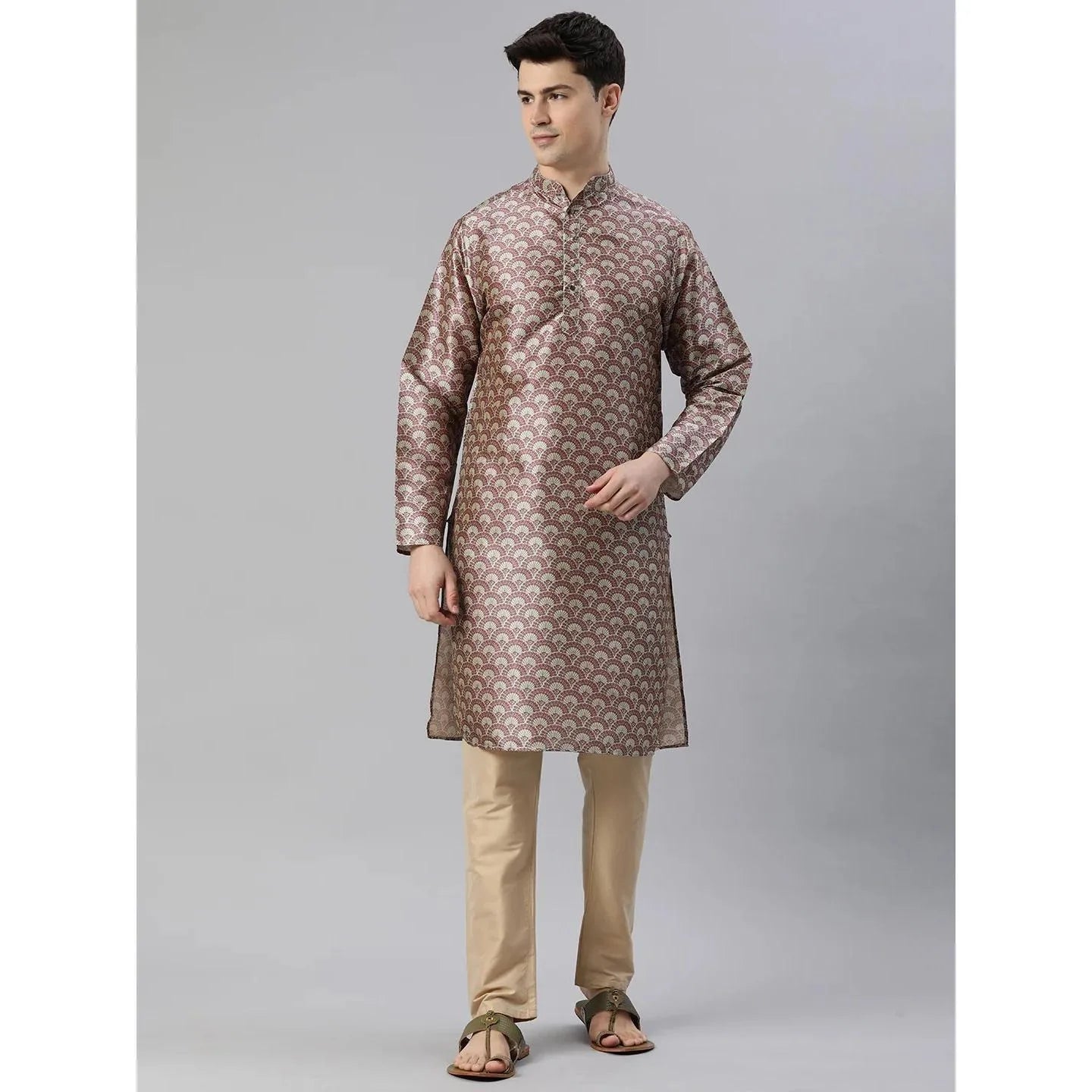 Kurta Vardha Regular Fit Mandarin Collar Long Suitable All Occasions Such Wedding Hari Raya Aidilfitri Gebetskleidung Mann