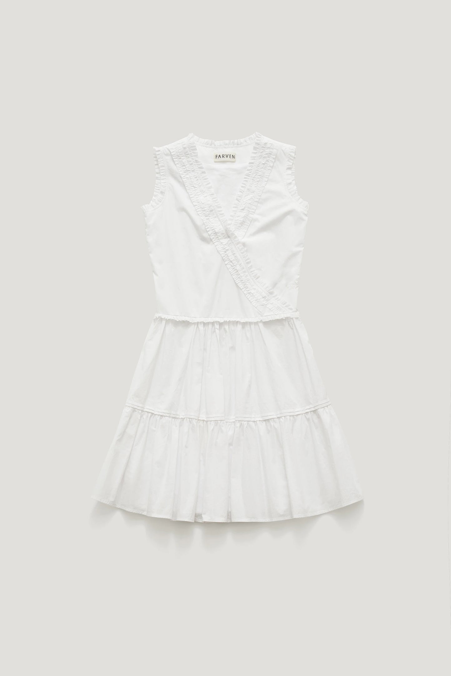 FARVEV Women's Casual Gored Skirt Dress V-neck Sleeveless Pleated Waist-cinched Midi Dress Cotton Spring Autumn Winter