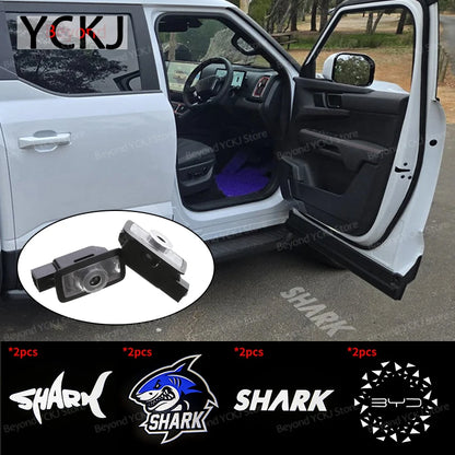 2Pcs Car Door LED Welcome Light For BYD Shark 6 2024-2026 Laser High-definition Projection Letter Ghost Shadow Lamp Night Lights