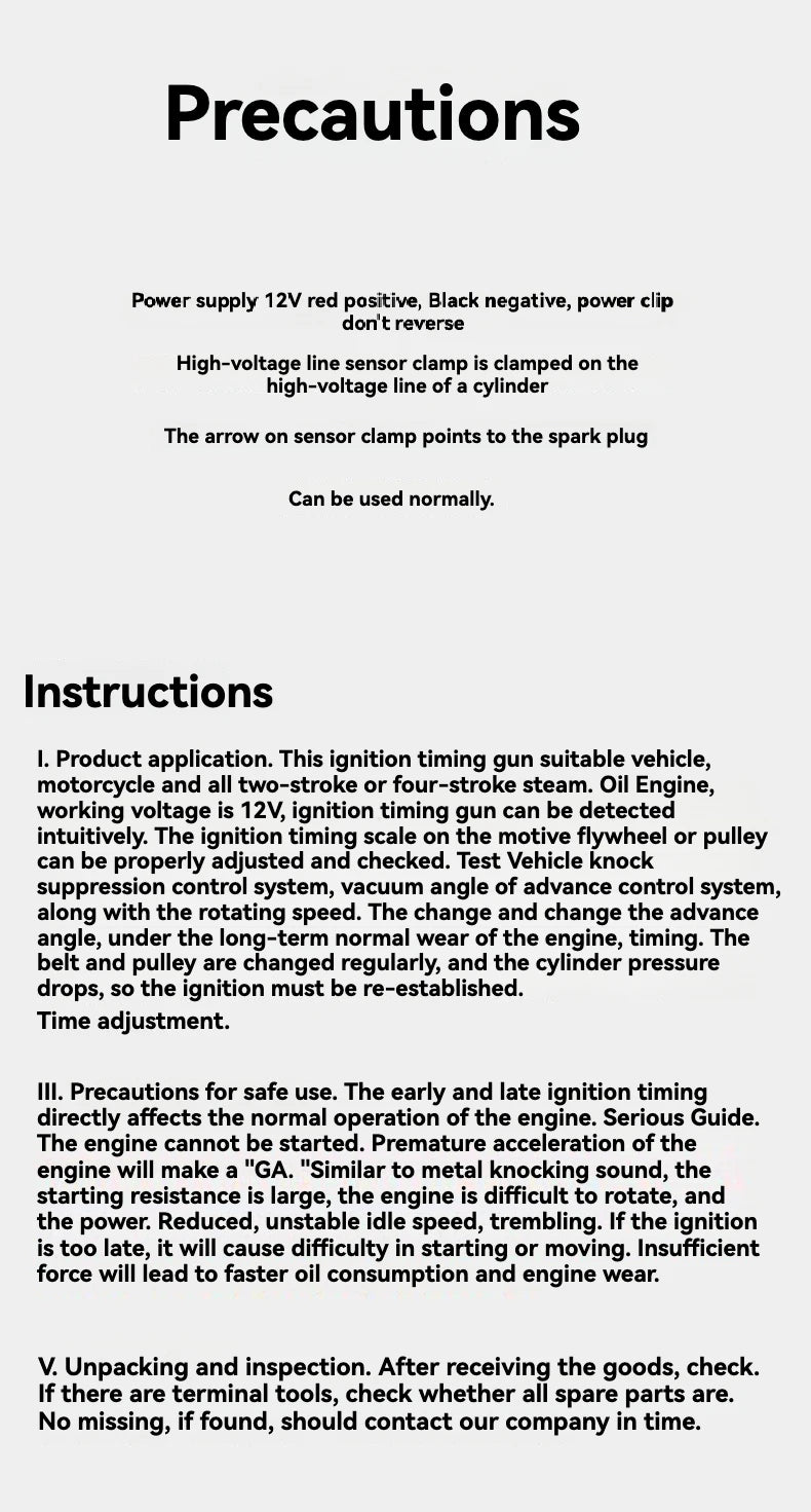 High-brightness timing gun, engine ignition timing light, automotive and motorcycle repair tools, durable handle, precise adjust