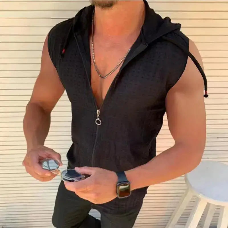 Summer Fashion Sleeveless/Long/Short Sleeved Hoodie Zipper T Shirt Casual Plaid Print Open Stitch Beach Sun Protection Clothing