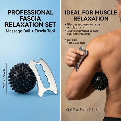 Professional 2-in-1 Fascia Set Stainless Steel Gua Sha Tool & Spiky Massage Ball for Deep Tissue Myofascial Release Recovery