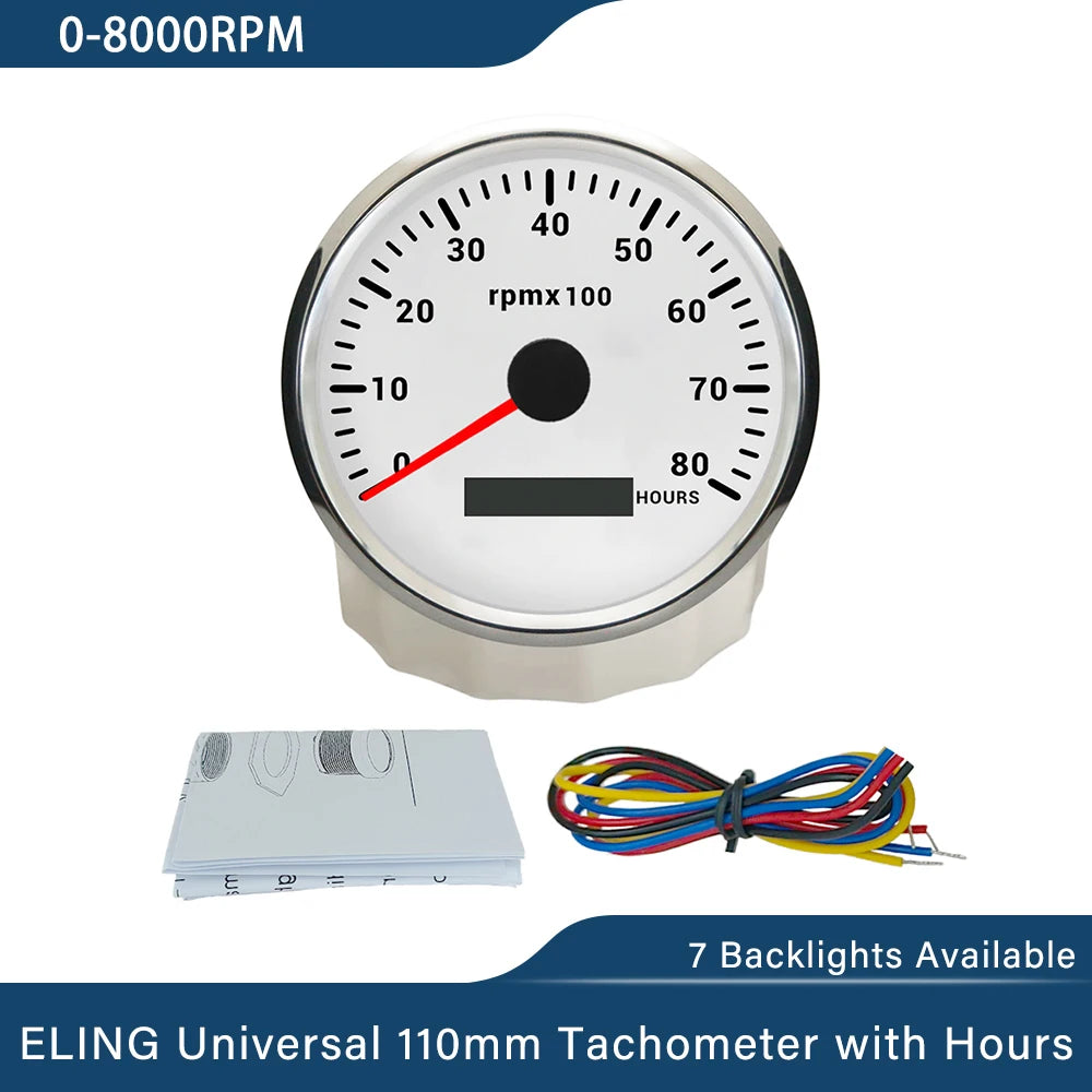 ELING 110mm Tachometer 0-3000 0-4000 0-6000 0-7000 0-8000 RPM LCD Hour Meter with 7 Colors Backlight for Car Boat Yacht 9-32V