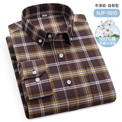Classic Men's Long Sleeved Check Shirts 100% Oxford Cotton Casual Fashion Soft Plaid Stripe Solid Male Business Slim Fit Blouses