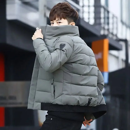 Super Warm Men's Quilted Jacket with Stand Collar Korean Design Thickened Winter Coat Youth Outdoor Sportswear