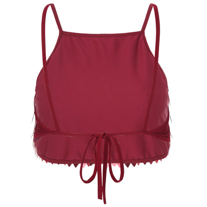 Shiny Sequin Tassel Bra Top Sexy Mini Lace-up Tank Top Camisole for Women Dancing Nightclub Crop Top Vests Bralettle Clubwear