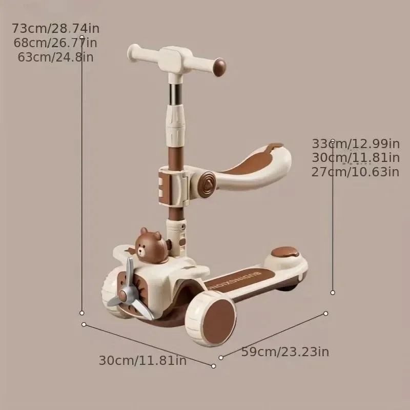 3 in 1 Kids Scooter Push Scooter for Toddler Teens with Parent Push Handle Seat Ride on Toys Halloween Gift for Boys Girls