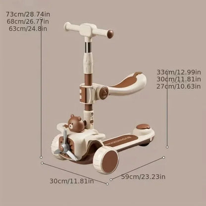3 in 1 Kids Scooter Push Scooter for Toddler Teens with Parent Push Handle Seat Ride on Toys Halloween Gift for Boys Girls