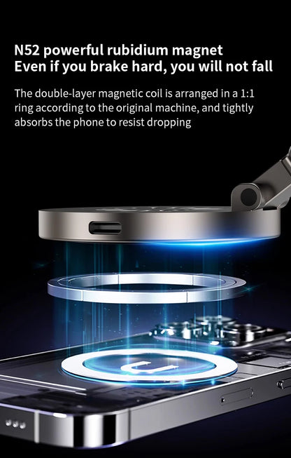 Folding 15W wireless charging car phone holder vacuum suction 360 ° rotating magnetic support bracket