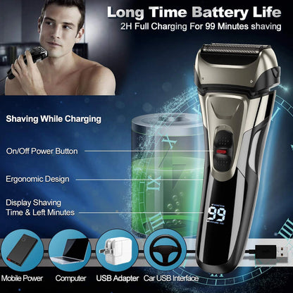 Pop-Up Trimmer Electric Shaver Stainless Steel Shaving Machine Men's 3D Triple Floating Blade Razor Shaver Barber Trimmer FK-605