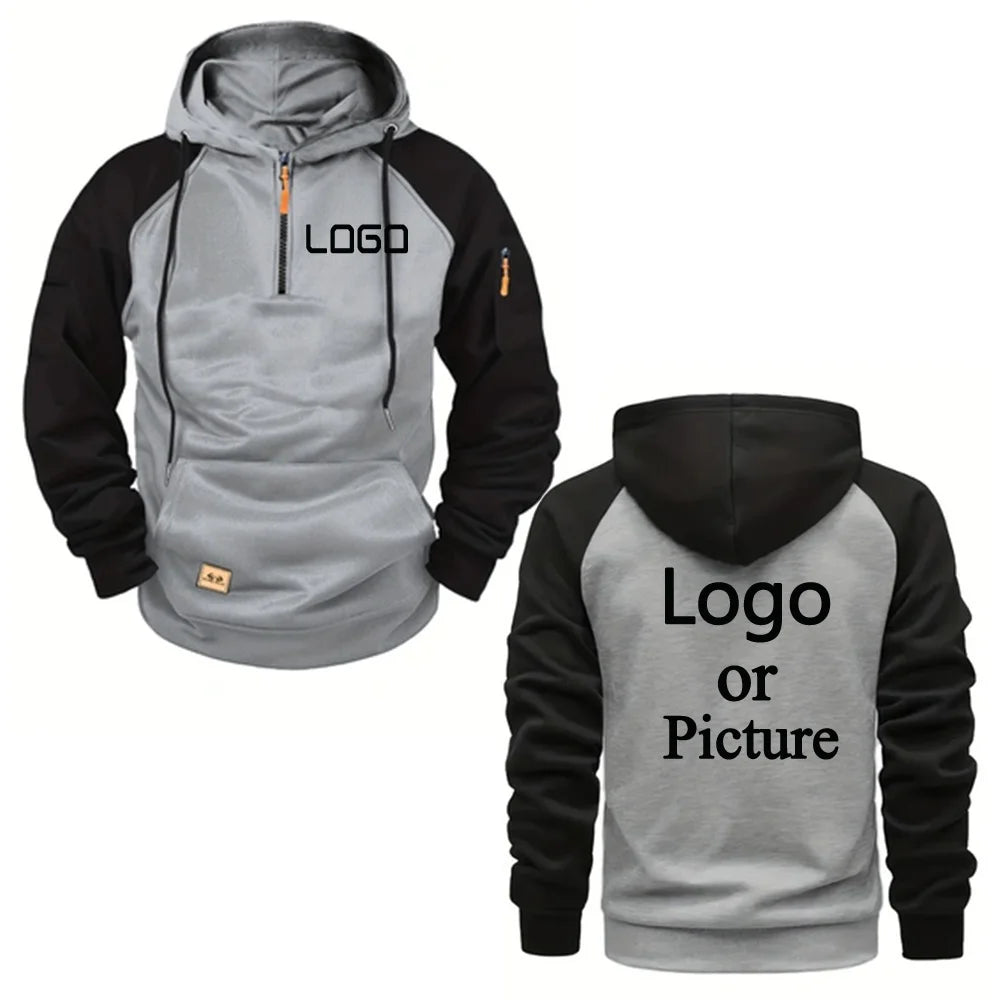 Custom printed hoodie, color-blocked casual stylish warm hooded sweatshirt, unisex personalized street style hoodie.