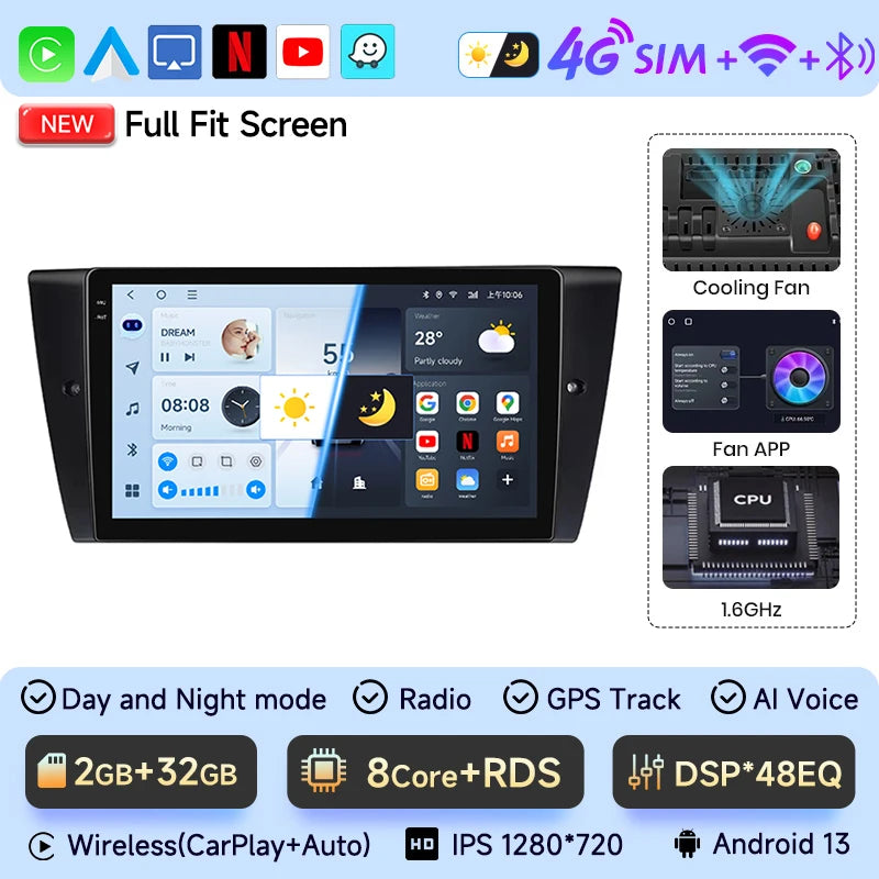 JIUYIN Car Radio For BMW 3-Series E90 E91 E92 E93 wireless CarPlay Android Auto car intelligent systems No 2 din 2din DVD