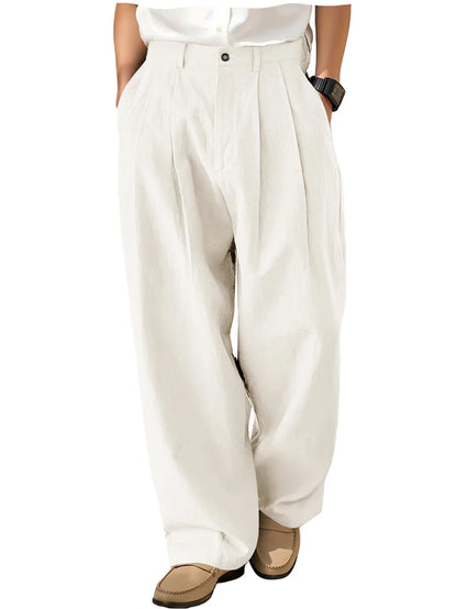 Men's Loose Pleated Wide Leg Pants Breathable Linen Blend Trousers Casual Business Suit Pants Summer Streetwear Daily Wear