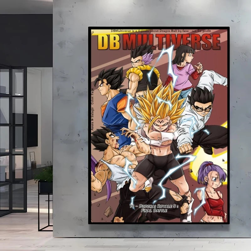 Dragon Ball Poster Super Saiyan Wall Art Goku Themed Painting Vivid Battle Design Durable Canvas Perfect for Anime Room Decor