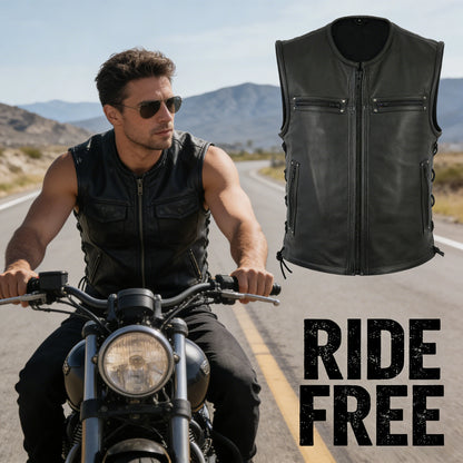 New Solid Color Vest Motorcycle Stand Collar Leather Waistcoat Biker Team Punk Style Streetwear Daily Wear Fashion Outerwear Top