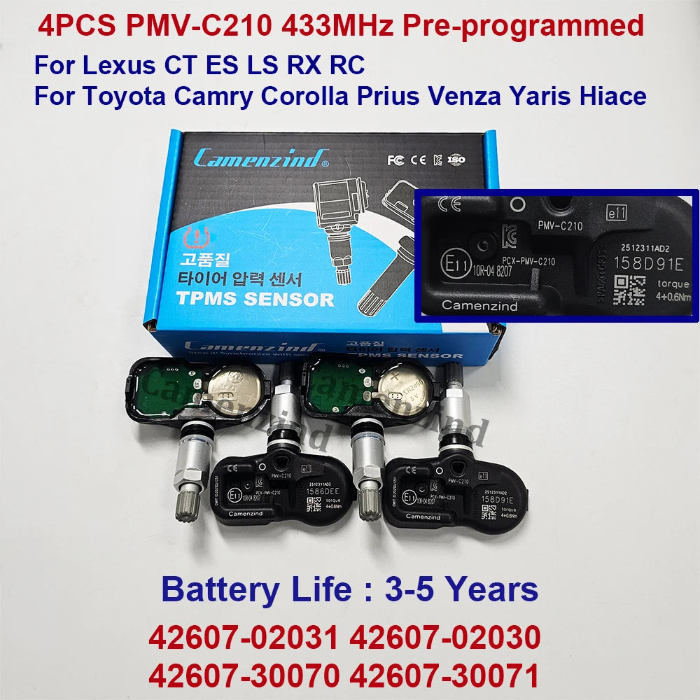 4pcs Tire Pressure Sensor 433MHz PMV-C210 42607-02031 For Lexus CT ES LS RX Toyota Camry Corolla Hiace Prius Venza Yaris Hiace
