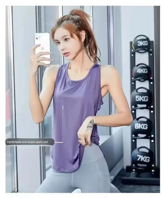 Women's Sexy Backless Mesh Tank Top Sleeveless Curved Hem Yoga Workout Shirts Lightweight Breathable Running Fitness Tops