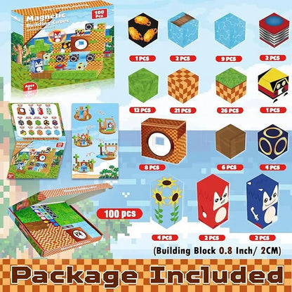 Magnetic Building Blocks Mine World Magnet Cube for Stacking Construction Set Educate Sensory Toys Kids Boys Girls Ages 3+ DIY