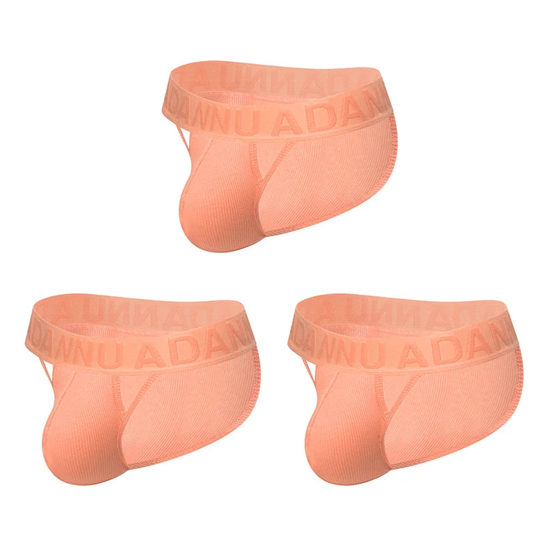 Men's 100% Cotton Ribbed Briefs U Convex Pouch Embossed Elastic Waistband Soft Skin-Friendly Breathable Underwear