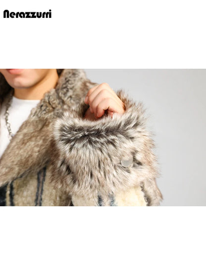 Nerazzurri Winter Short Oversized Thickened Warm Colorful Fluffy Faux Sheepskin Fur Jacket Men Luxury Designer Clothes 2023